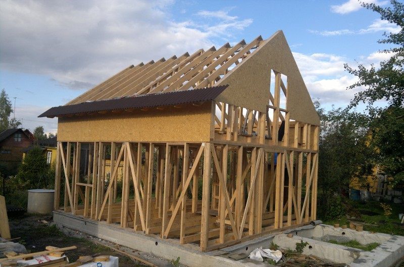 Начало обшивки кровли ондулином поверх обрешетки и мембраны